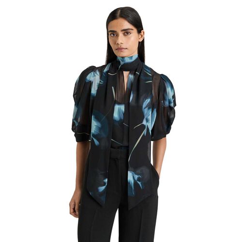 Veronika Maine Dusk Poppies Georgette Tie Blouse